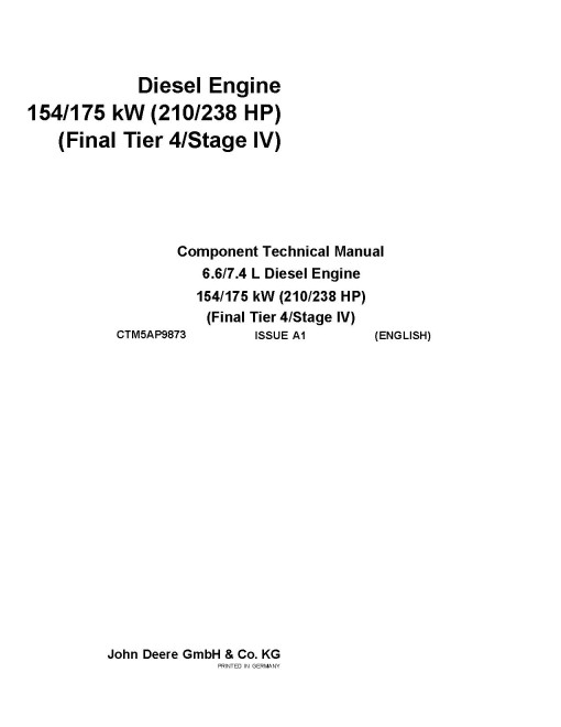 AGCO Power 6.6L 154kW and 7.4L 175kW Diesel Engines (Final Tier 4/Stage IV) Technical Manual (CTM5AP9873)