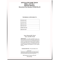 BELL B18D 6X4, B18D 6X6, B20D 6X4, B25D 6X6, B25DN 6X6 and B30D 6X6 MK7 Articulated Dump Trucks Service Manual (872329)