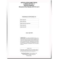 BELL B35D 6X6, B40D 6X4 Supertruck, B40D 6X6, B45D 6X6 and B50D 6X6 (MK 6) Articulated Dump Trucks Service Manual (874116)
