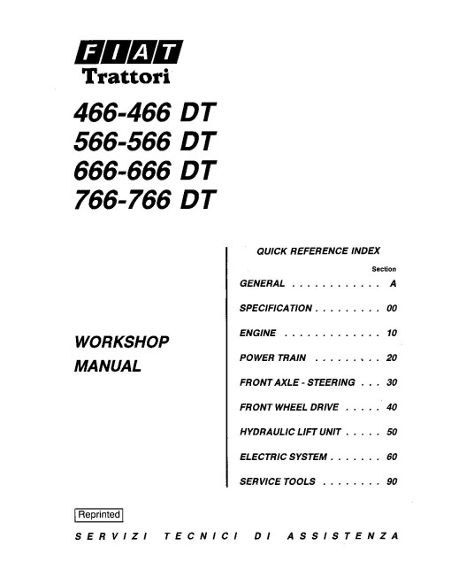 Fiat 466, 466DT, 566, 566DT, 666, 666DT, 766 and 766DT Tractors Workshop Manual (06910067)