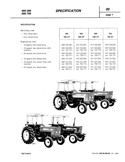 Fiat 466, 466DT, 566, 566DT, 666, 666DT, 766 and 766DT Tractors Workshop Manual (06910067)