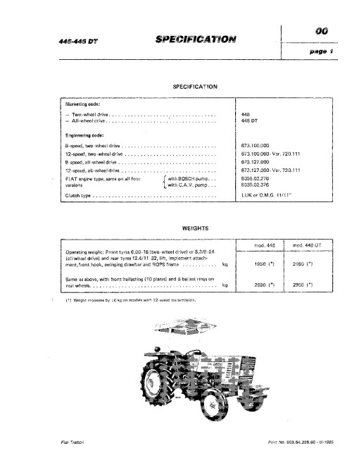 Fiat 446, 446DT, 55-46, 55-56, 60-46, 60-56, 65, 65-46, 65-56, 70, 70-56 (DT, S, DTS) Tractors Workshop Manual (06910073) Fiat 446, 446DT, 55-46, 55-56, 60-46, 60-56, 65, 65-46, 65-56, 70, 70-56 (DT, S, DTS) Tractors Workshop Manual (06910073)