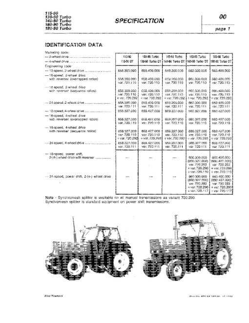 Fiat 115-90, 130-90 Turbo, 140-90 Turbo, 160-90 Turbo and 180-90 Turbo Tractors Workshop Manual (06910088)