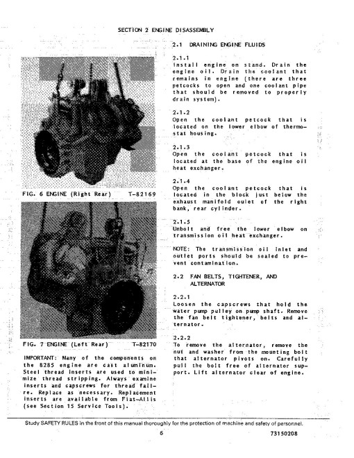 Fiat-Allis 8285 Diesel Engines Service Manual (73150208)