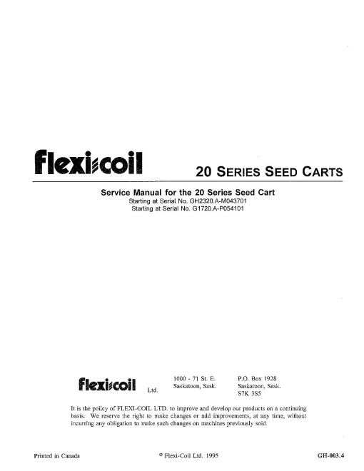 Flexi-Coil 1720 and 2320 Air Carts Repair Manual (GH-003.4) Flexi-Coil 1720 and 2320 Air Carts Repair Manual (GH-003.4)
