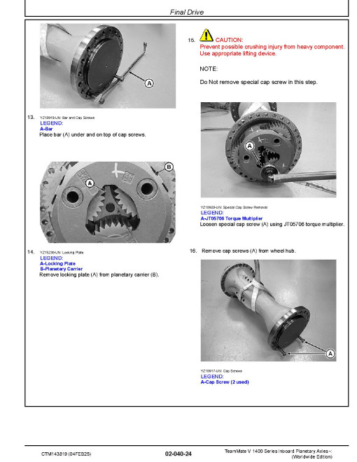 Funk TeamMate V 1400 Series Inboard Panetary Axles Component Technical Manual (CTM143819)