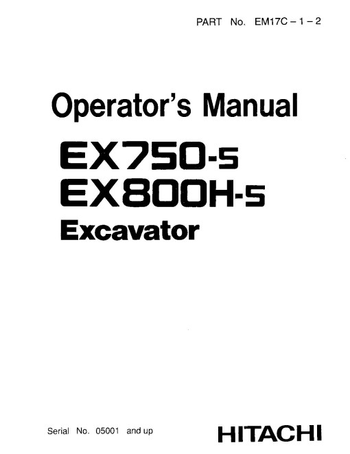 Hitachi EX750-5 and EX800H-5 Crawler Excavator set of Service Manuals