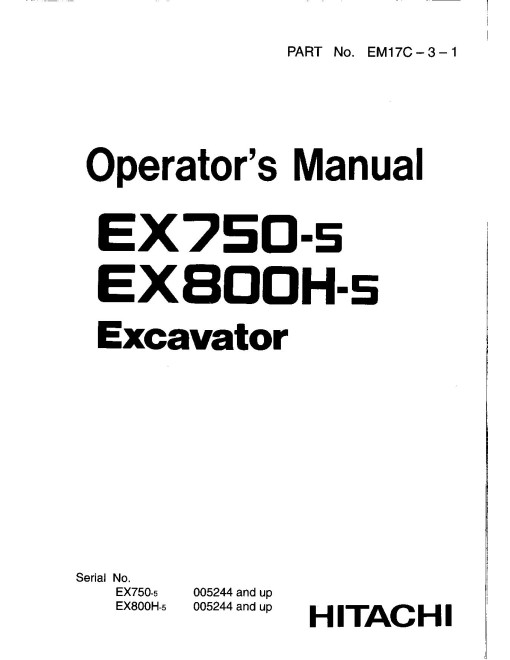Hitachi EX750-5 and EX800H-5 Crawler Excavator set of Service Manuals