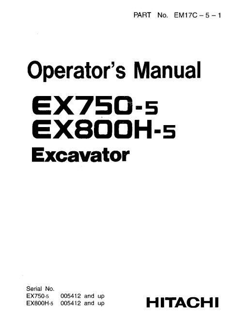 Hitachi EX750-5 and EX800H-5 Crawler Excavator set of Service Manuals