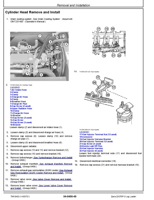Hitachi Zaxis 370F-3 Log Loaders Repair Manual (TM10433)