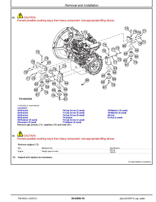 Hitachi Zaxis 370F-3 Log Loaders Repair Manual (TM10433)