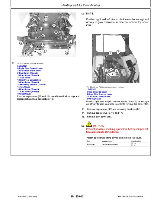 Hitachi Zaxis 245USLC-5N Crawler Excavators (SN. from 60_ _ 0400001, 61_ _ 0400001) Repair Manual (TM12675) Hitachi Zaxis 245USLC-5N Crawler Excavators (SN. from 60_ _ 0400001, 61_ _ 0400001) Repair Manual (TM12675)