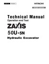 Hitachi Zaxis 50U-5N (PIN: HCMAED60_ _0280003-) Compact Excavators Operation and Test Manual (TM12915)