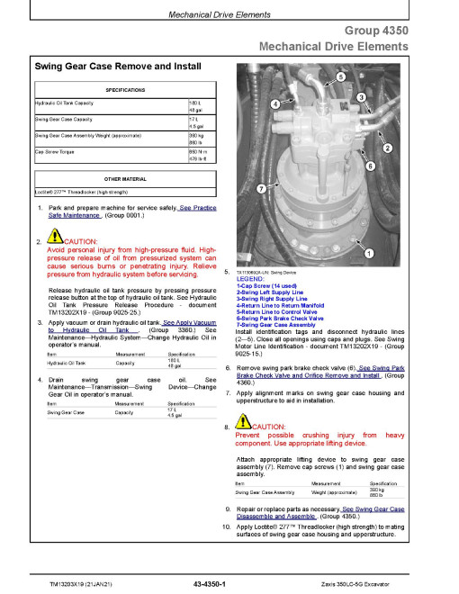 Hitachi Zaxis 350LC-5G (PIN from 1F9DDEG1_ _C930001) Crawler Excavators Repair Manual (TM13203X19) Hitachi Zaxis 350LC-5G (PIN from 1F9DDEG1_ _C930001) Crawler Excavators Repair Manual (TM13203X19)