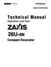 Hitachi Zaxis 26U-5N (PIN: HCMACB60_ _0260005-) Compact Excavators Operation and Test Manual (TM13327X19)
