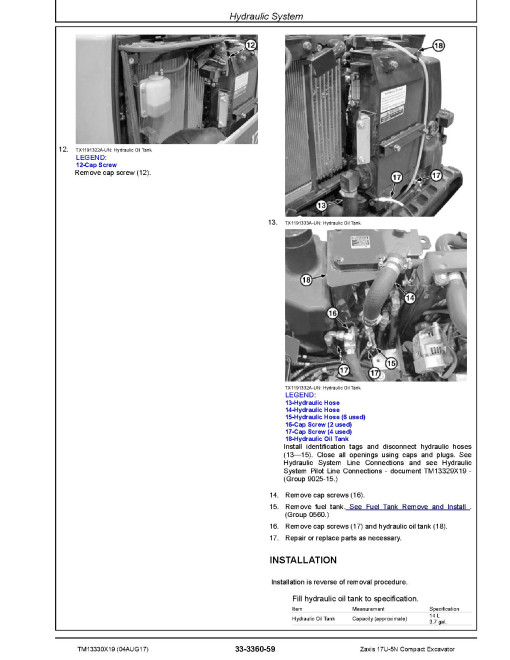 Hitachi Zaxis 17U-5N (PIN: HCMABC60_ _0225005-) Compact Excavators Operation and Test Manual (TM13330X19)