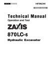 Hitachi Zaxis 870LC-6 (PIN from HCMJBL60_ _0060001) Crawler Excavators Operation and Test Manual (TM13334X19)