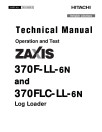 Hitachi Zaxis 370F-LL-6N and 370FLC-LL-6N Log Loaders (PIN: 1FFDDR72_ _F376001-) Operation and Test Manual (TM14168X19)