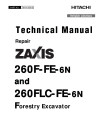 Hitachi Zaxis 260F-FE-6N and 260FLC-FE-6N Forestry Excavators (PIN: 1FFDC272_ _F260001-) Repair Manual (TM14175X19)