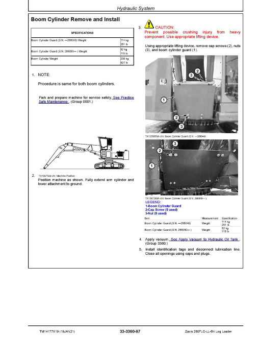 Hitachi Zaxis 260FLC-LL-6N (PIN from 1FFDC271_ _F266001) Log Loaders Repair Manual (TM14177X19)