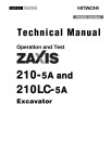 Hitachi Zaxis 210-5A and 210LC-5A Crawler Excavators (PIN: 1F9DCXG_ _ _D300001-) Operation and Test Manual (TM14377X19)