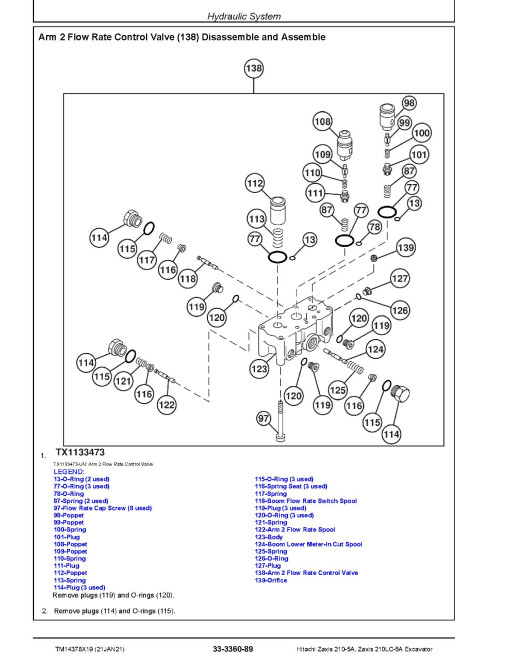 Hitachi Zaxis 210-5A and 210LC-5A Crawler Excavators (PIN: 1F9DCXG0_ _D300001-) Repair Manual (TM14378X19) Hitachi Zaxis 210-5A and 210LC-5A Crawler Excavators (PIN: 1F9DCXG0_ _D300001-) Repair Manual (TM14378X19)