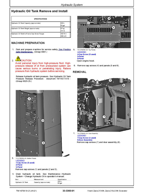 Hitachi Zaxis 210-5A and 210LC-5A Crawler Excavators (PIN: 1F9DCXG0_ _D300001-) Repair Manual (TM14378X19) Hitachi Zaxis 210-5A and 210LC-5A Crawler Excavators (PIN: 1F9DCXG0_ _D300001-) Repair Manual (TM14378X19)