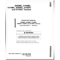 6090MC, 6090RC, 6100MC, 6100RC, 6110MC and 6110RC Tractors (Europe) Operators Manual (OMAL216252)