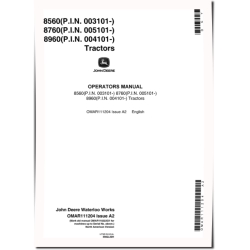 8560 (SN.from 3101), 8760 (SN.from 5101), 8960 (SN.from 4101) Articulated Tractors (N.America) Operators Manual (OMAR111204)