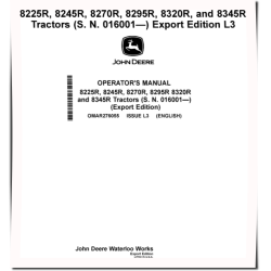 8225R, 8245R, 8270R, 8295R, 8320R, 8345R Tractors (SN:016001-090000, Export Edition) Operators Manual (OMAR276055)