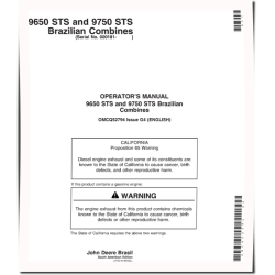 9650 STS (SN: 000181 - 600100) and 9750 STS (SN: 000181 - 600043) Combines (South America) Operators Manual (OMCQ52794)