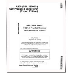 A400 Self-Propelled Windrowers (SN: from 380001) (Export Edition) Operators Manual (OMFH314463)