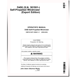 D450 Self-Propelled Windrowers (SN: from 381501) (Export Edition) Operators Manual (OMFH314473)