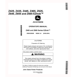 EZTrak Z425, Z435, Z445, Z465, Z625, Z645, Z655, Z665 (SN:170001) Zero-Turn Mowers (North America) Operators Manual (OMGX25929)