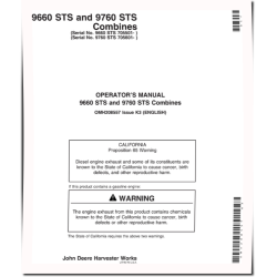 9660 STS (SN: 705501 - 710500) and 9760 STS (SN: 705601 - 710600) Combines Operators Manual (OMH208557)