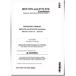 9670 STS (SN: 730101 - 735200) and 9770 STS (SN: 730101 - 735300) Combines Operators Manual (OMH235512)