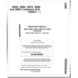 S650, S660, S670, S680 and S690 Combines (SN: from 795001) (North America) Operators Manual (OMHXE104567)