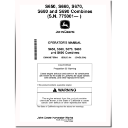 S650, S660, S670, S680 and S690 Combines (SN: 775001 - 785000) (North America) Operators Manual (OMHXE75764)