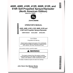 400R, 408R, 410R, 412R, 600R, 612R, 616R Self-Propelled Sprayer/Spreader (SN:270001-, N.America) Operators Manual (OMKK105338)