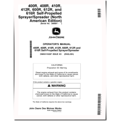 400R, 408R, 410R, 412R, 600R, 612R, 616R Self-Propelled Sprayer/Spreader (N.A.,SN:240001-250000) Operators Manual (OMKK110207)