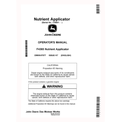 F4365 Nutrient Applicators (SN: 170001 - 180000) (North America) Operators Manual (OMKK47577)