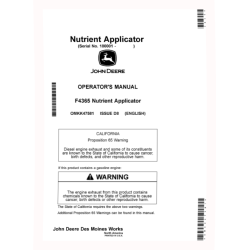 F4365 Nutrient Applicators (SN: 180001 - 190000) (North America) Operators Manual (OMKK47581)