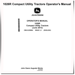 1026R Compact Utility Tractors (SN: from 310000, Europe) Operators Manual (OMLVU25864)