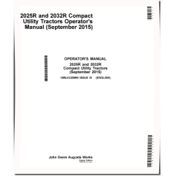 2025R and 2032R Compact Utility Tractors (from Sep.2015, Export Edition) Operators Manual (OMLVU25889)