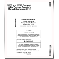 2025R and 2032R Compact Utility Tractors (from Sep.2015, North America) Operators Manual (OMLVU28128)
