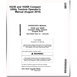 1023E and 1025R Compact Utility Tractors (from MY2015, North America) Operators Manual (OMLVU28480)
