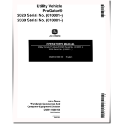 ProGator 2020 and 2030 Utility Vehicles (SN: 010001 - 020000) (North America) Operators Manual (OMM141589)