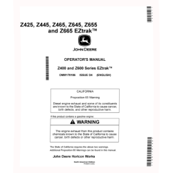 EZTrak Z425, Z445, Z465, Z645, Z655 and Z665 (SN:150001-170000) Zero-Turn Mowers (North America) Operators Manual (OMM170186)