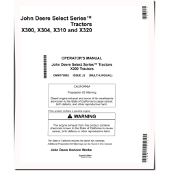 Select Series X300, X304, X310, X320 (SN: 280001-300000) Lawn Tractors (Export Edition) Operators Manual (OMM170562)