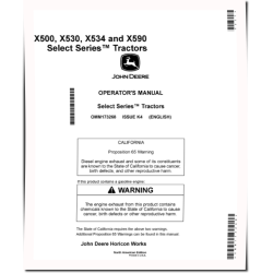 Select Series X500, X530, X534, X590 (SN: 100001-110000) Lawn Tractors (North America) Operators Manual (OMM173268)